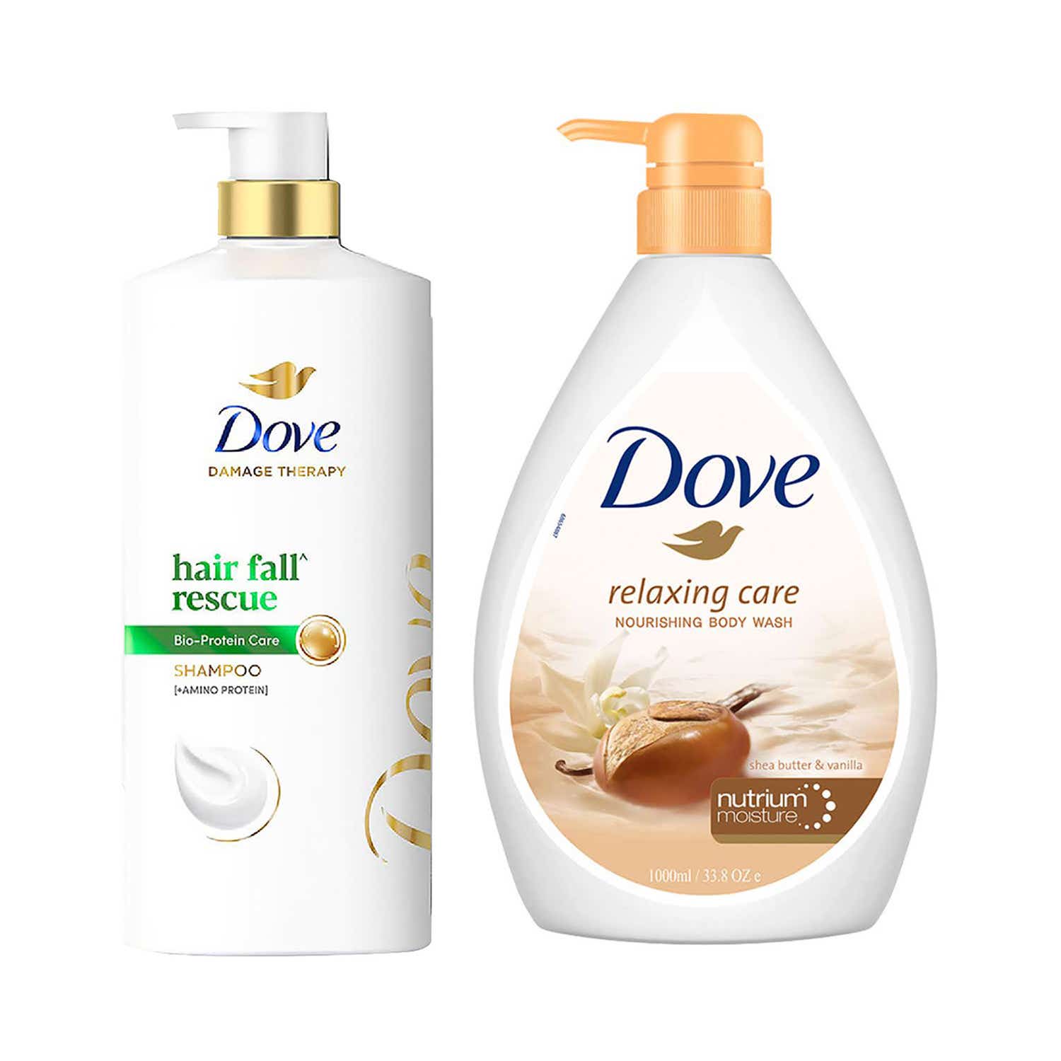 Dove | Dove Hair Fall Rescue Shampoo 1L with Dove Vitamin C Glow Recharge Body Wash Combo