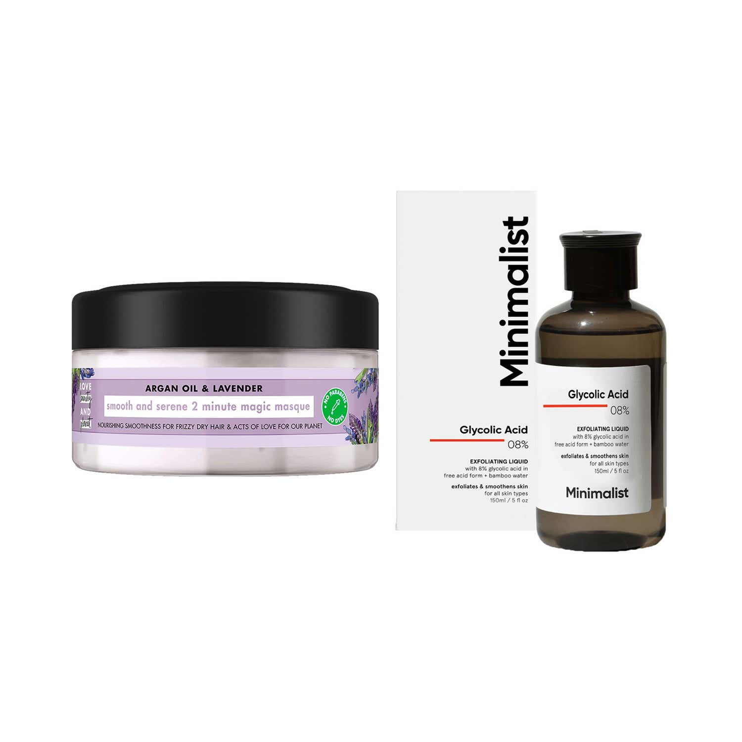 LOVE beauty AND planet | Love Beauty & Planet Argan Lavender Hair Mask with Minimalist 8% Glycolic Acid Toner Combo