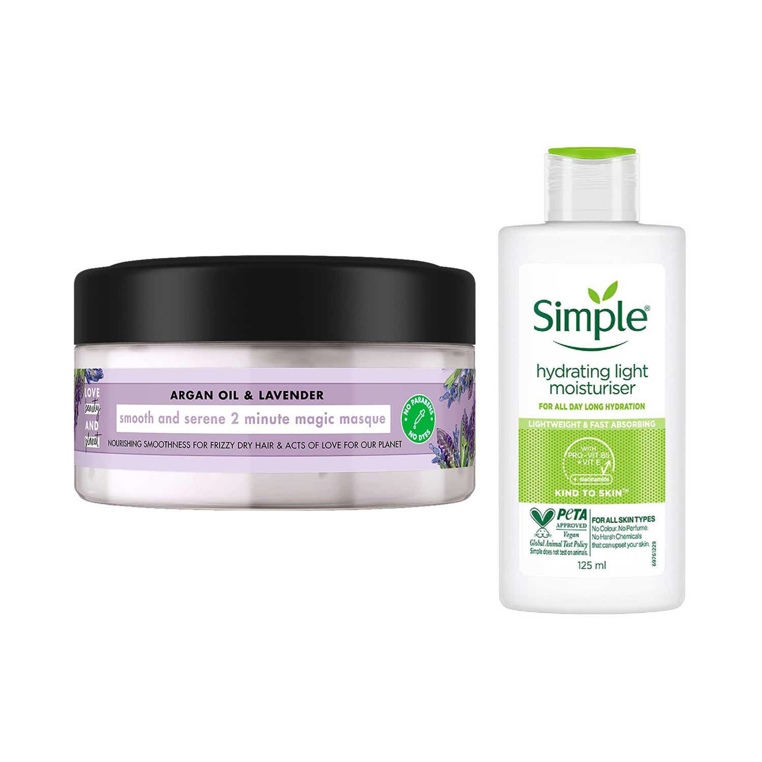 LOVE beauty AND planet | Love Beauty & Planet Argan Lavender Hair Mask with Simple Hydrating Light Moisturiser Combo