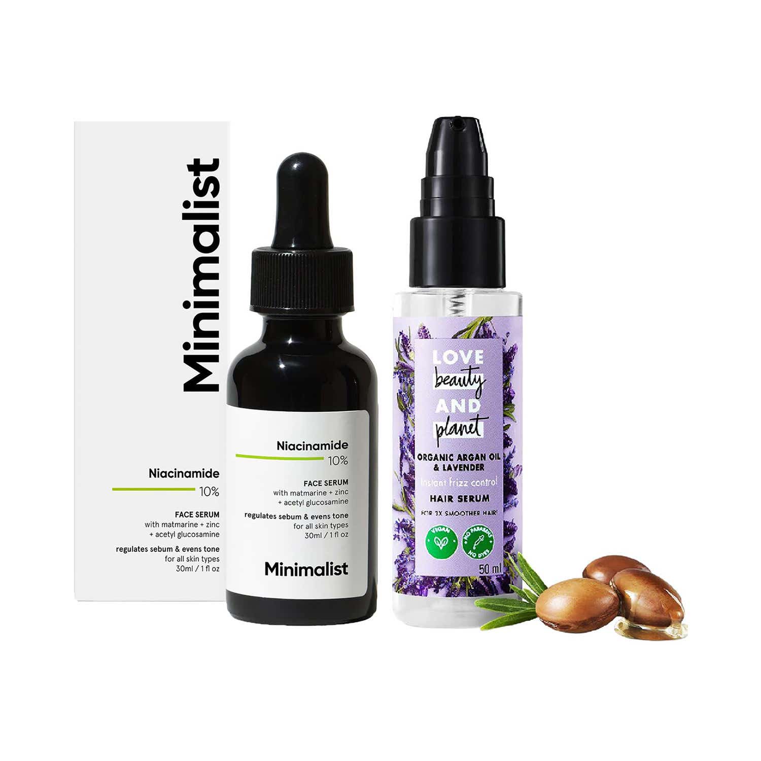 LOVE beauty AND planet | Love Beauty & Planet Argan Lavender Hair Serum with Minimalist 10% Niacinamide Serum Combo