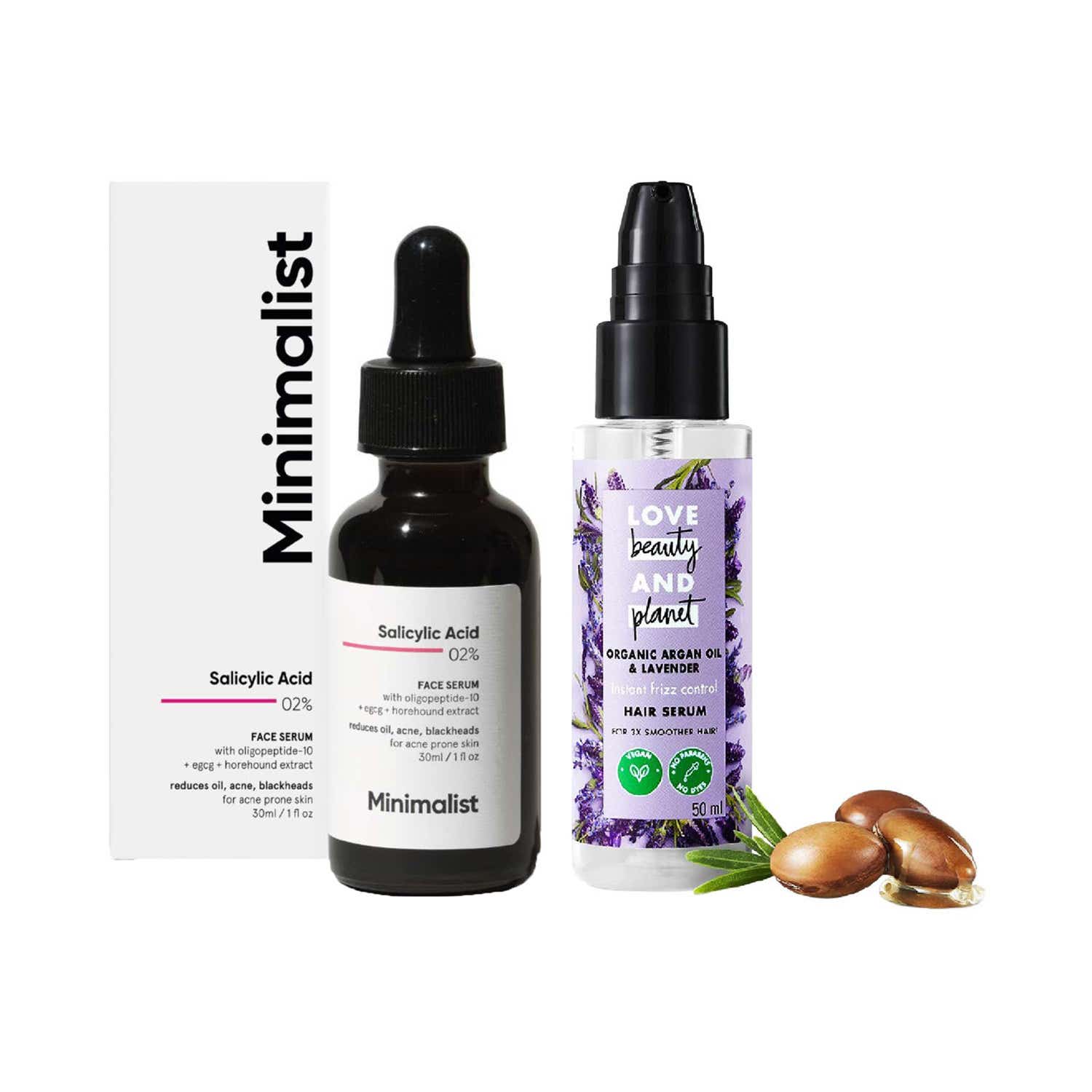 LOVE beauty AND planet | Love Beauty & Planet Argan Lavender Hair Serum with Minimalist 2% Salicylic Acid Serum Combo