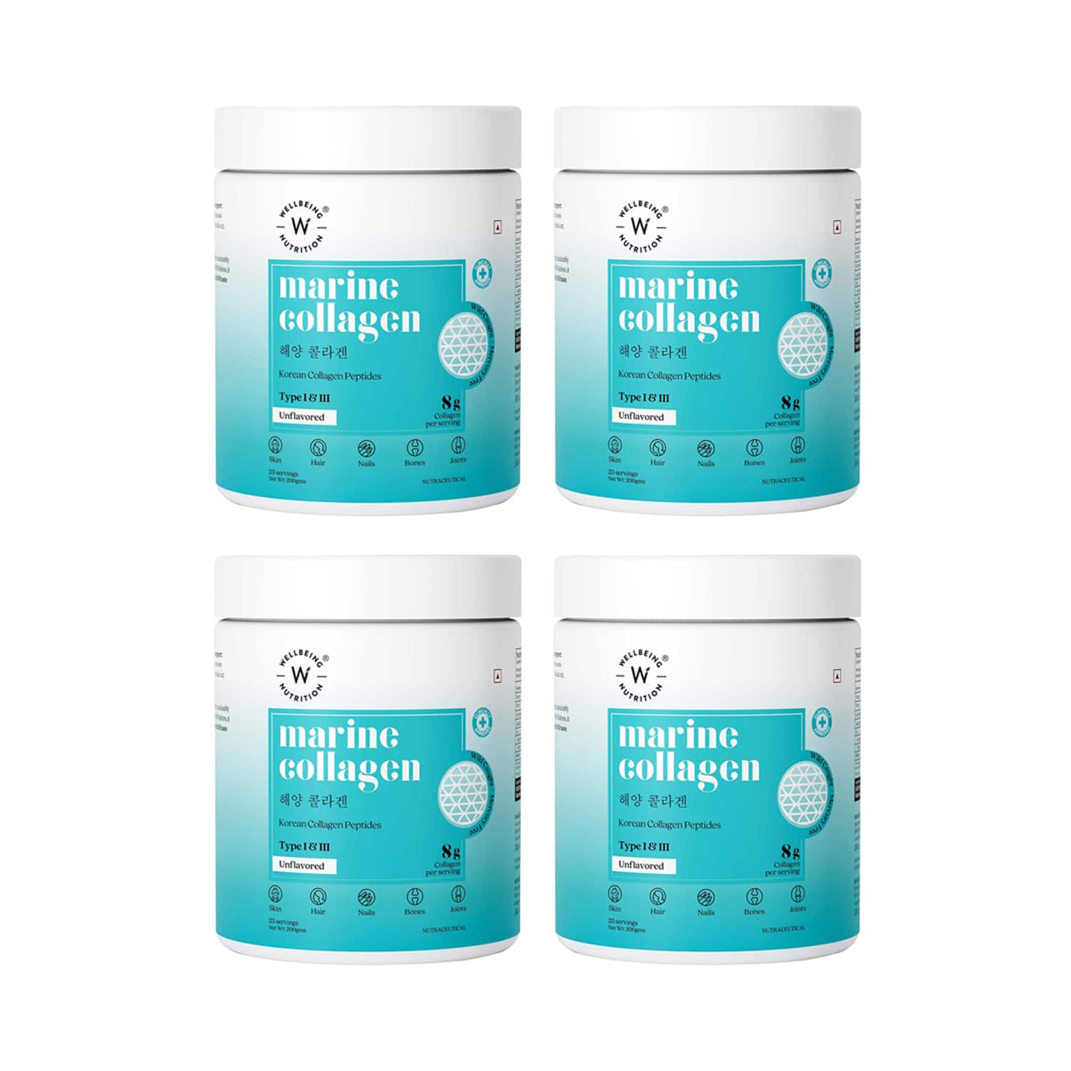 Wellbeing Nutrition | Wellbeing Nutrition Marine Collagen Peptides - Unflavored Pack of 4 (200 g) Combo