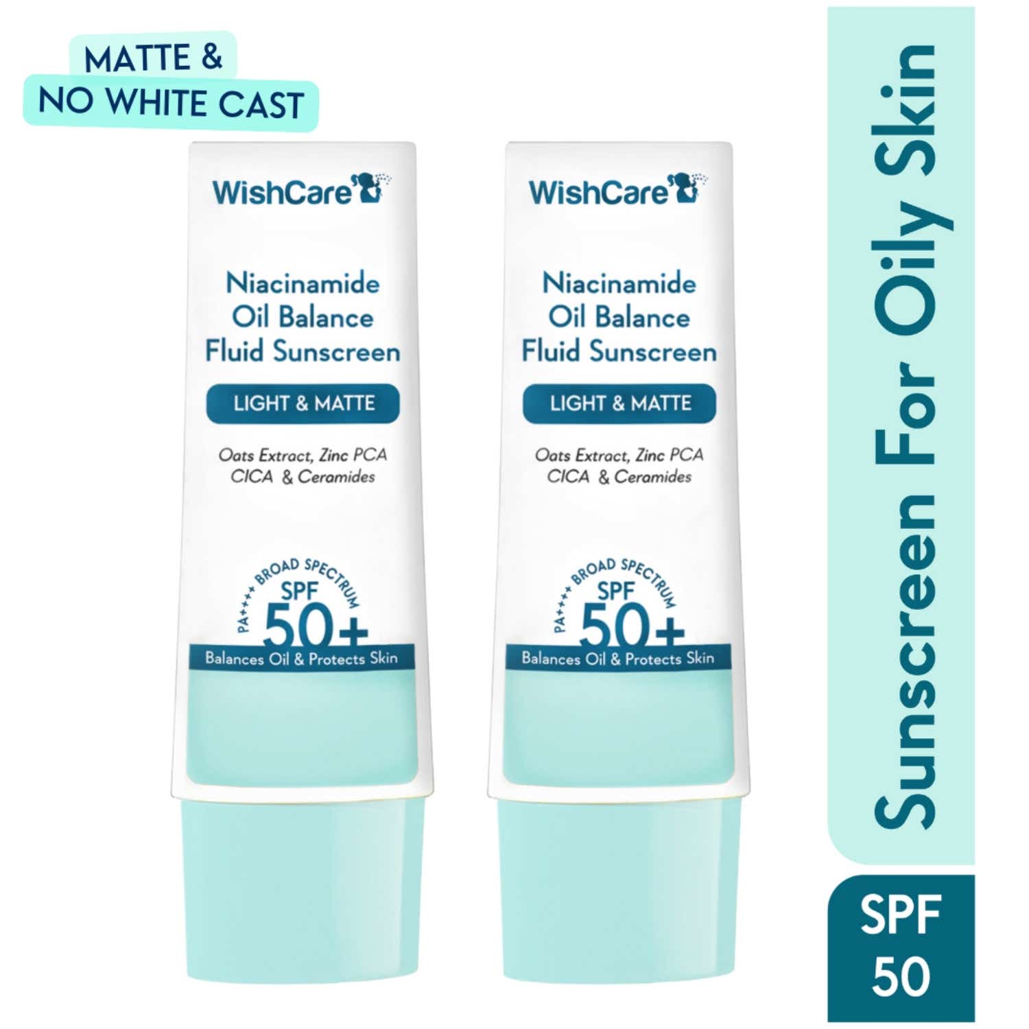 WishCare | WishCare Niacinamide Oil Balance Fluid Sunscreen for Oily Skin SPF50 PA+++In-Vivo Tested (50 ml x 2)