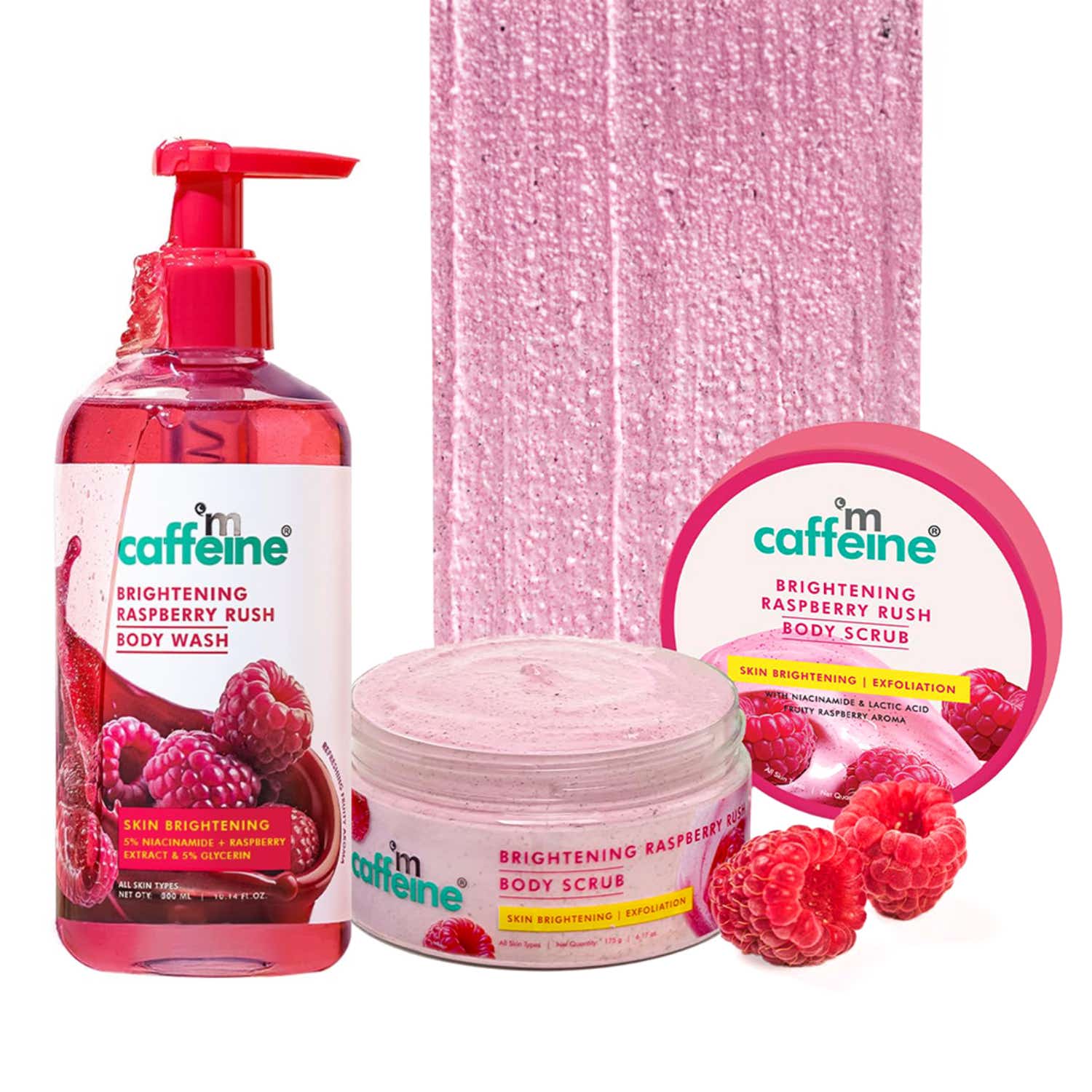 mCaffeine | MCaffeine Brightening Raspberry Rush Body Scrub & Body Wash Combo - Pack of 2 Combo