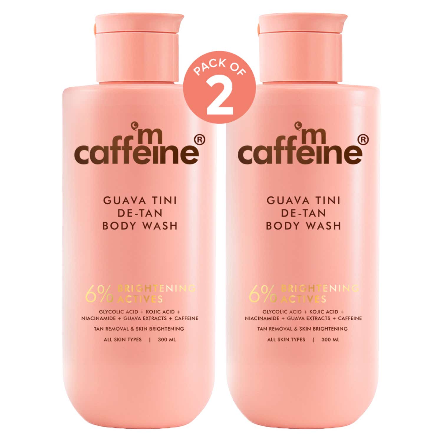mCaffeine | mCaffeine Detan Body Wash Reduces Dark Spots & Brightens Skin Tangy Guava- 300 ml Combo
