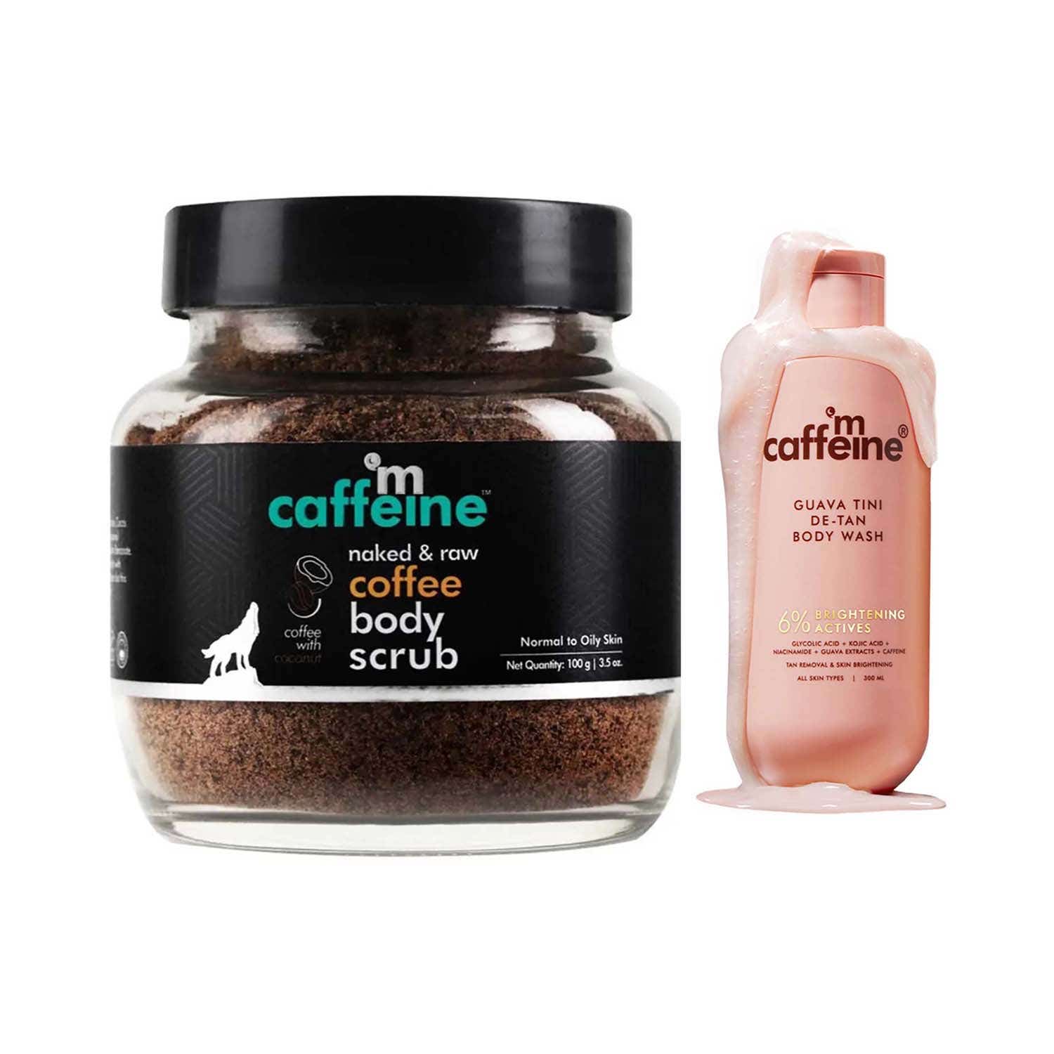 mCaffeine | mCaffeine 1% Glycolic Acid Detan Body Wash & Naked & Raw Coffee Body Scrub Combo