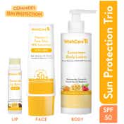 WishCare Sun Protection SPF50 + PA++++ Trio Vitamin C, Kojic Acid & Ceramide Face, Lip & Body Combo