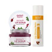 Aravi Organic Lip Care Duo - Lip Scrub & Non-Tinted Lip Balm for Soft & Nourished Lips Combo