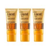 Lakme Matte Sunscreen SPF 50 Pa+++, Niacinamide, UVA-B Protection 50ml Combo Of 3