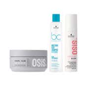 Schwarzkopf Professional Bonacure Moisture Kick Shampoo + Osis Glow Serum and Curl Jam Combo