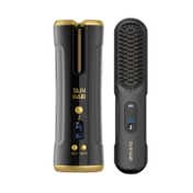 Tash Hair Twirl Automatic Cordless Hair Curler (Onyx) & Glide Hair Straightener Brush (Noir) Combo