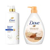 Dove Intense Repair Shampoo 1L with Dove Vitamin C Glow Recharge Body Wash Combo
