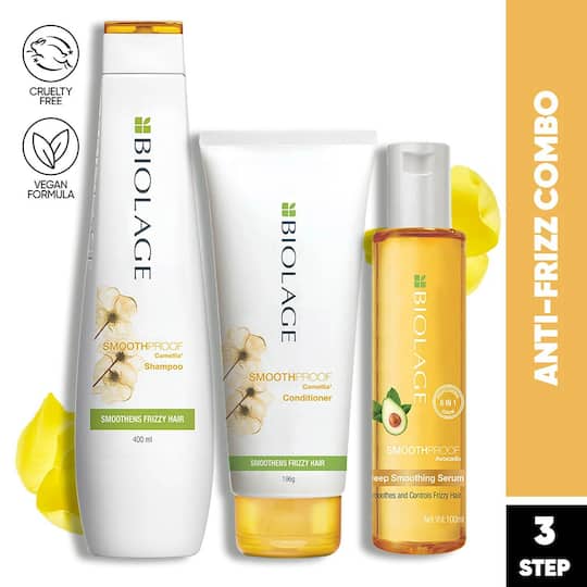 Biolage Smoothproof Vegan Shampoo, Conditioner & Serum for Frizz-Free Hair (400 ml+196 g+100 ml)