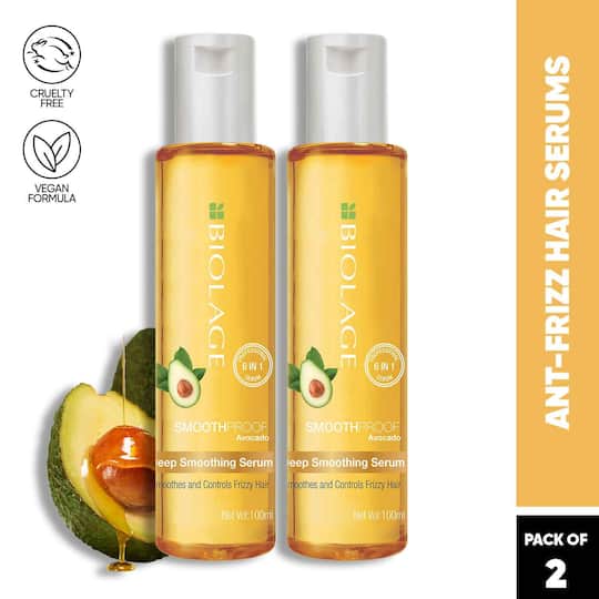 Biolage Smoothproof 6-in-1 Hair Serum Enriched with Avocado for Frizz-Free Hair (Pack of 2 -100 ml)