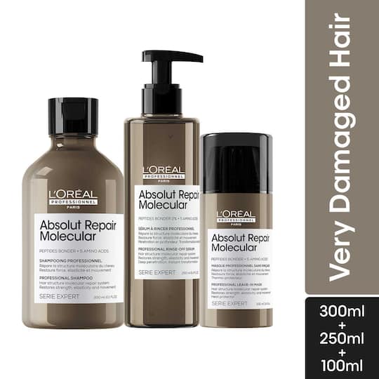 L'OREAL PROFESSIONNEL Absolut Repair Molecular Shampoo, Serum & Mask Combo (300 ml+250 ml+100 ml)