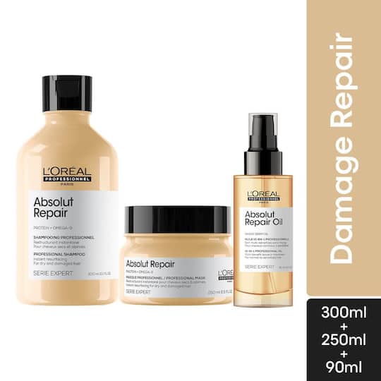 L'Oreal Professionnel Repair Shampoo (300 ml) Hair Mask (250 g) & Hair Serum (90 ml) Combo