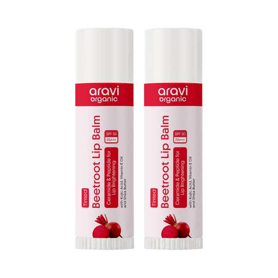 Aravi Organic Tinted Beetroot Lip Balm With SPF 50 PA+++ -Kojic Acid & Ceramide Pack of 2 Combo
