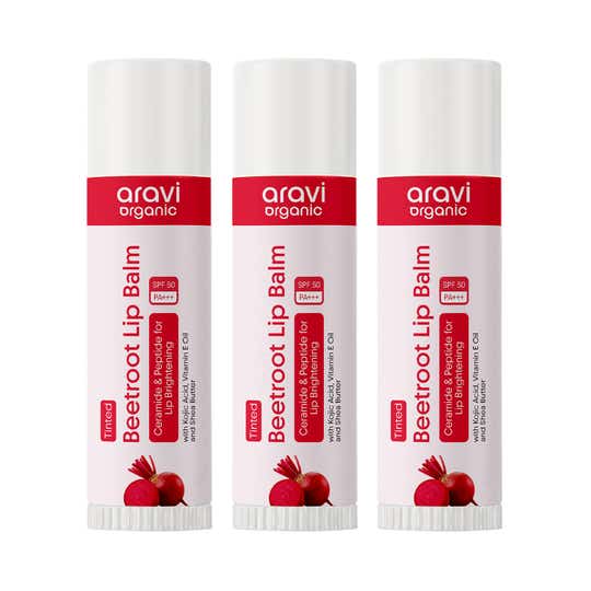 Aravi Organic Tinted Beetroot Lip Balm With SPF 50 PA+++ -Kojic Acid & Ceramide Pack of 3 Combo