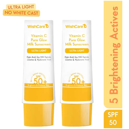 WishCare Vitamin C Pure Glow Face Sunscreen SPF 50 PA++++ In-Vivo Tested Ultra Light & No White Cast