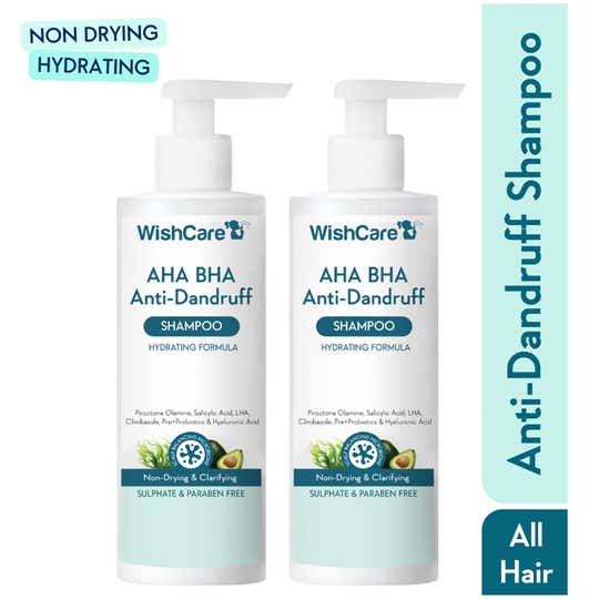 WishCare Hydrating AHA BHA Anti Dandruff Shampoo Reduces Flakes & Itchiness 100% Dandruff Reduction