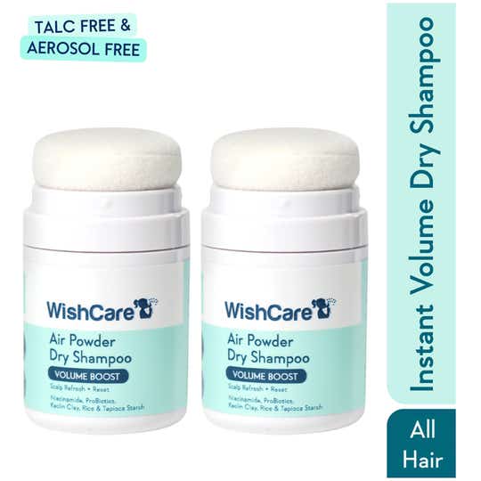WishCare Air Powder Dry Shampoo for Oily Hair & Scalp No White Cast Aerosol Free Volume Boost