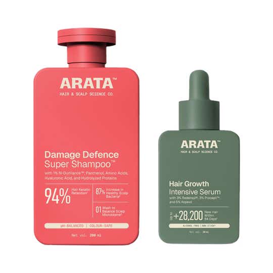Arata Damage Defence Super Shampoo 200 ml & Hair Growth Intensive Serum 30 ml Combo