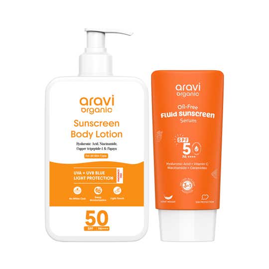 Aravi Organic Sunscreen Body Lotion & Fluid Sunscreen for Full-Body UV Protection Pack of 2 Combo
