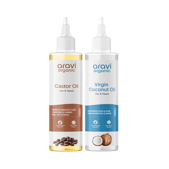 Aravi Organic  Castor Oil & Coconut Oil for Deep Hair Nourishment & Scalp Care Pack of 2 Combo