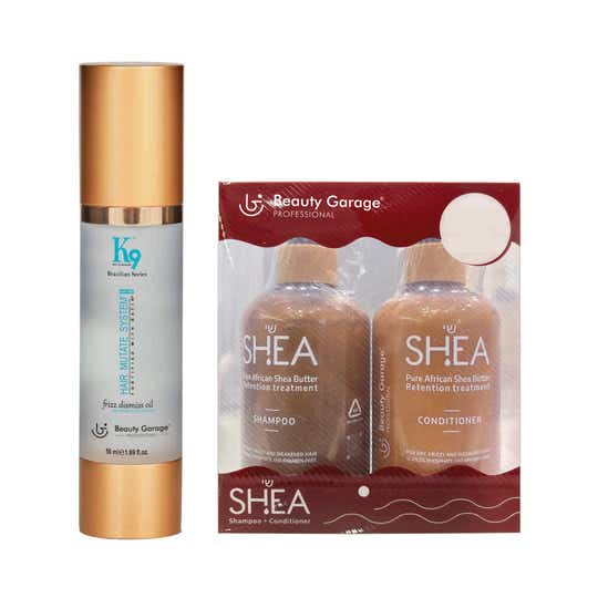 Beauty Garage shea retention shampoo & conditioner + k9 frizz dismiss hair oil (50 ml) Combo