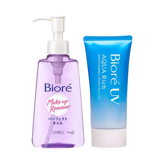 Biore Uv Aqua Rich Watery Essence Sunscreen Spf 50+ Pa++++ 50 g & Makeup Remover Cleansing Oil Combo