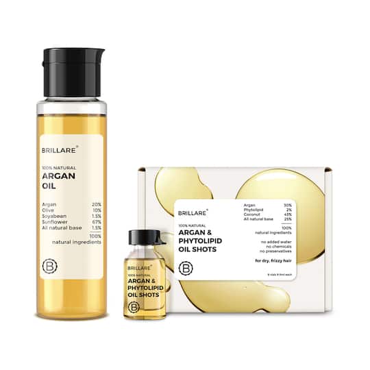 Brillare Argan & Phytolipid Oil Shots (48 ml) and Argan Oil (100 ml) For Dry, Frizzy Hair Combo