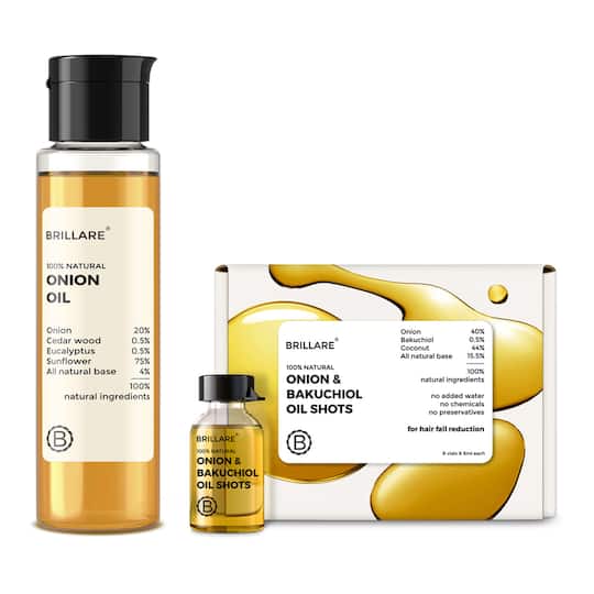 Brillare Onion & Bakuchiol Oil Shots (48ml) and Onion Oil (100 ml) For Hair Fall Reduction Combo
