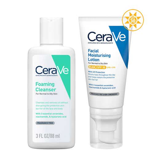 Cerave Facewash & AM Moisturizing Lotion with SPF 30 - Morning Routine for Oily Skin Combo