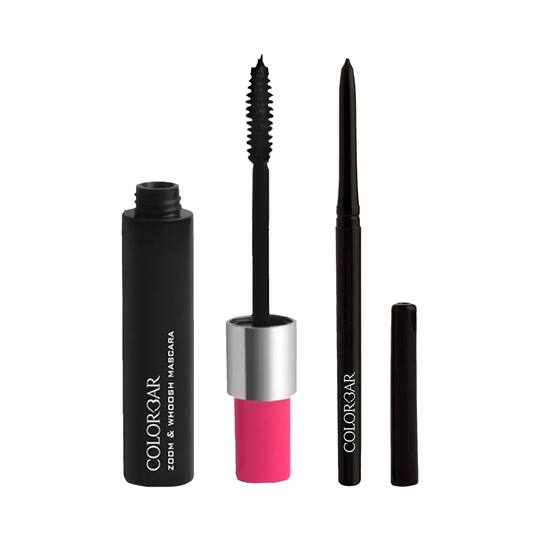 Colorbar Mesmereyes Kajal - 001 Black Rose + Zoom And Whoosh Mascara - 001 Balck Sin Combo