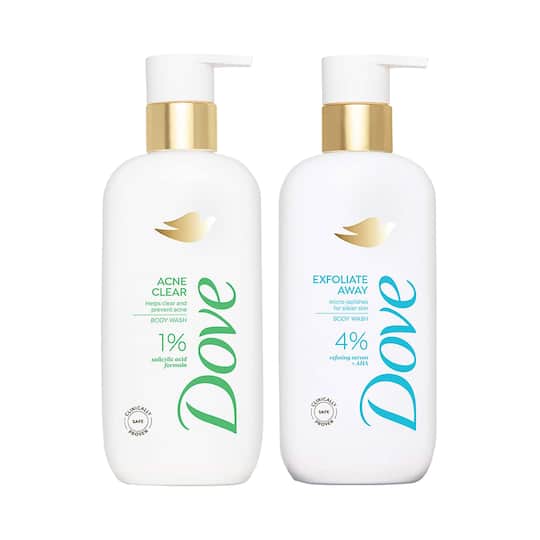 Dove Acne Clear Serum Body Wash + Exfoliate Away Serum Body Wash Combo