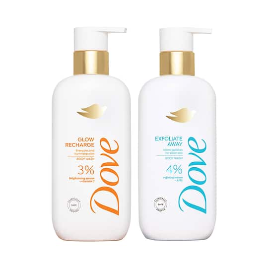 Dove Glow Recharge Serum Body Wash & Exfoliate Away Serum Body Wash Combo