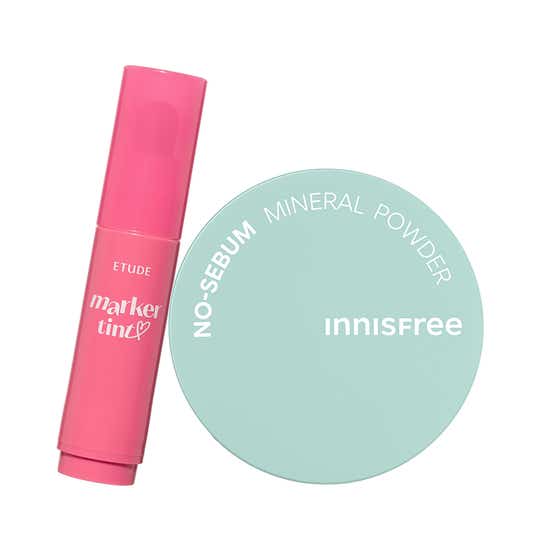 Etude Dear Darling Marker Tint 04 Milk Strawberry & Innisfree No Sebum Mineral Powder Combo