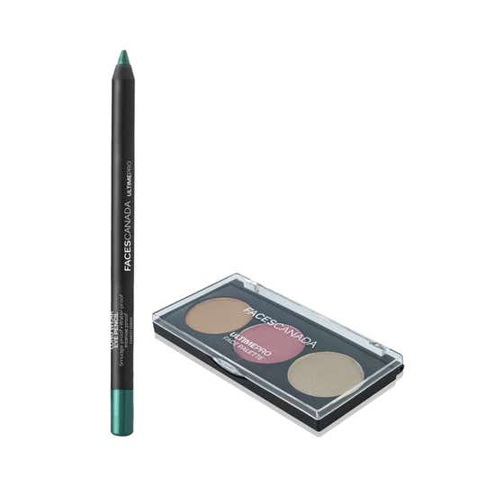 Faces Canada Blush Bronzer Highlighter Face Palette -Rise and Eye Pencil - Forest Green Combo