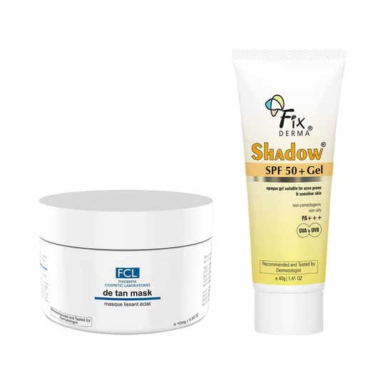 FCL Detan Face Mask with Fixderma Shadow Sunscreen SPF 50 Gel- 140 ml Combo