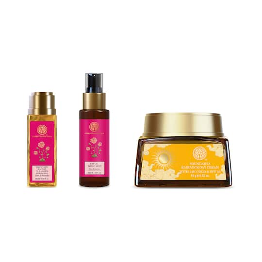 Forest Essentials 3-Step Radiance Mini Facial Ritual, Purified, Protected, & Radiant Skin