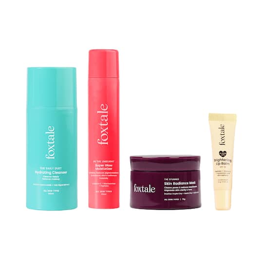 Foxtale Soft Skin Squad for Glowing Skin - Cleanser, Moisturizer, Mask and Ruby Glaze Lip Balm Combo