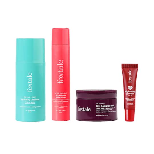Foxtale Soft Skin Squad for Glowing Skin - Cleanser, Moisturizer, Mask and Ruby Glaze Lip Balm Combo