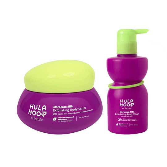 Hula Hoop Exfoliating Body Wash + Exfoliating Body Scrub by Foxtale Combo