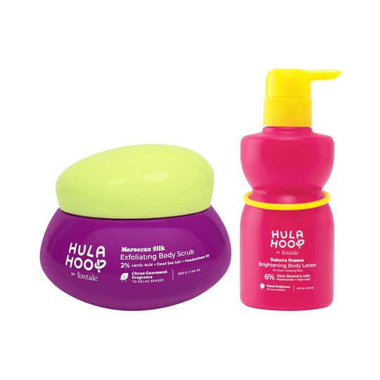 Hula Hoop Exfoliating Body Scrub + Brightening Body Lotion by Foxtale Combo