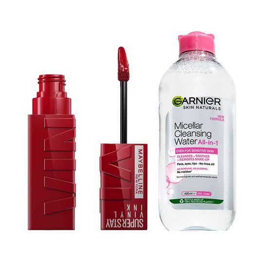 Maybelline New York Super Stay Vinyl Ink Liquid Lipstick (Lippy) and Garnier Micellar Water