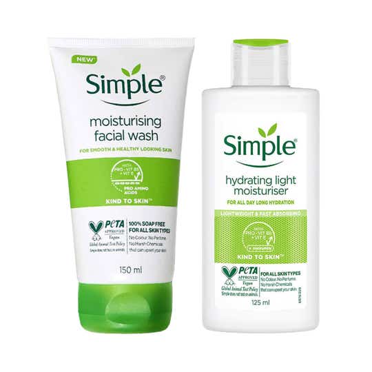 Simple Kind To Skin Moisturising Facial Wash (150 ml) + Hydrating Light Moisturiser (125 ml) Combo