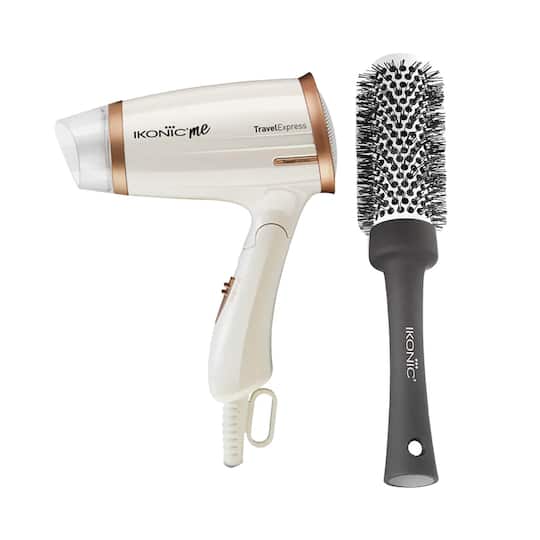 Ikonic Professional Travel Express White Hair Dryer and BDB 32 Blow Dry Brush Combo