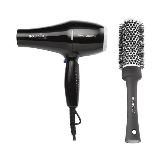 Ikonic Professional 2500+ Pro Black Hair Dryer and BDB 32 Blow Dry Brush Combo