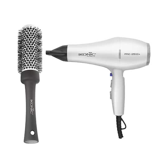 Ikonic Professional 2500+ Pro White Hair Dryer and BDB 43 Blow Dry Brush Combo