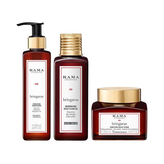 Kama Ayurveda Stimulate Growth, Purify and Nourish Hair - Bringaras Oil, Scrub and Conditioner Combo